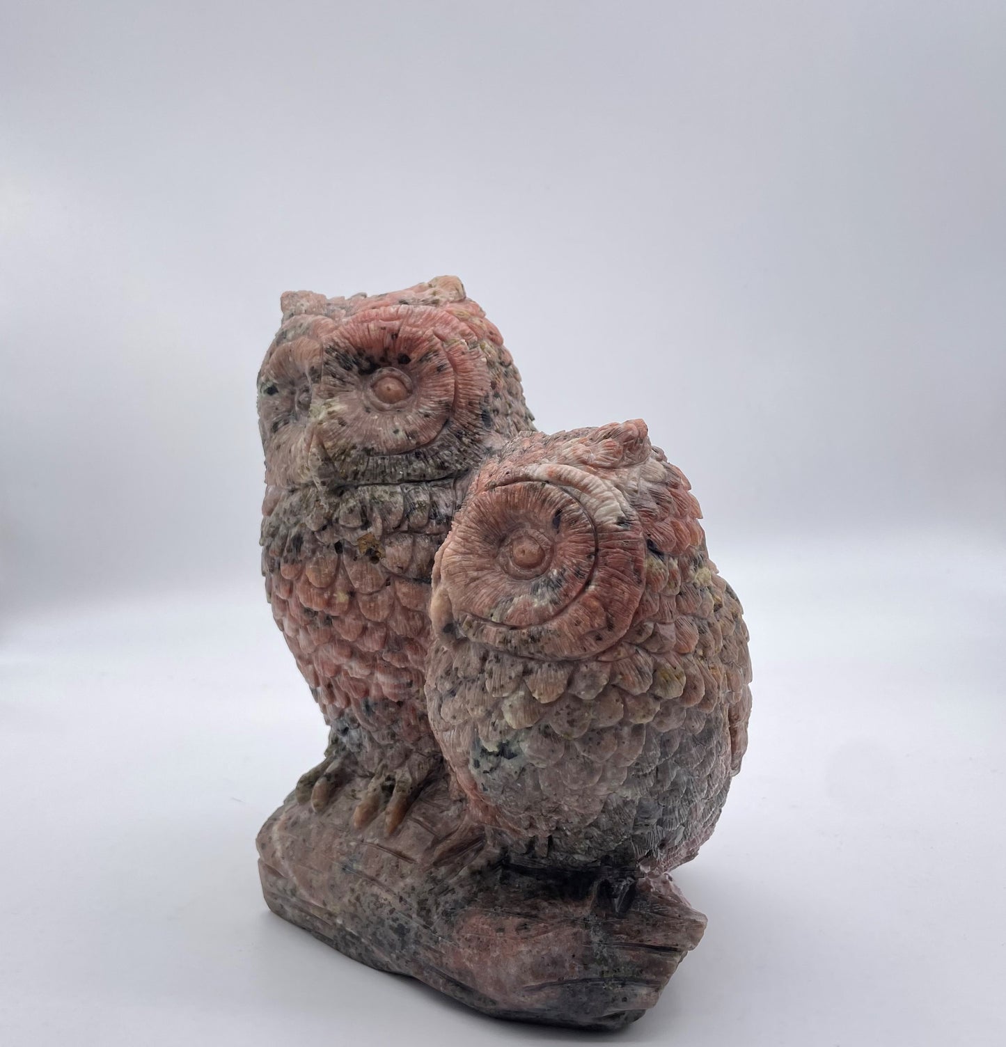 Brown Jasper Owl Couple Carving