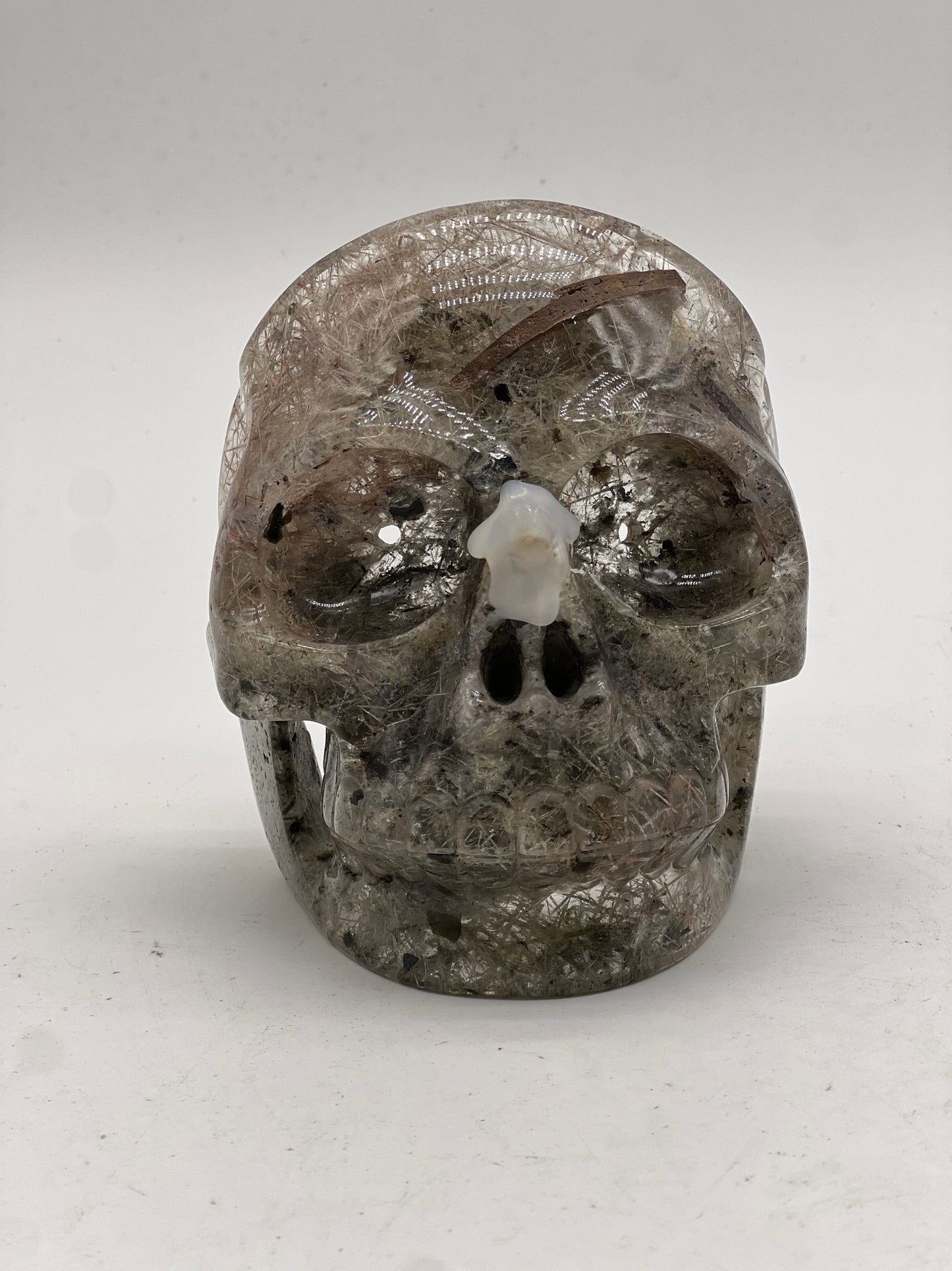 Rutilated Quartz Skull Mask Carving