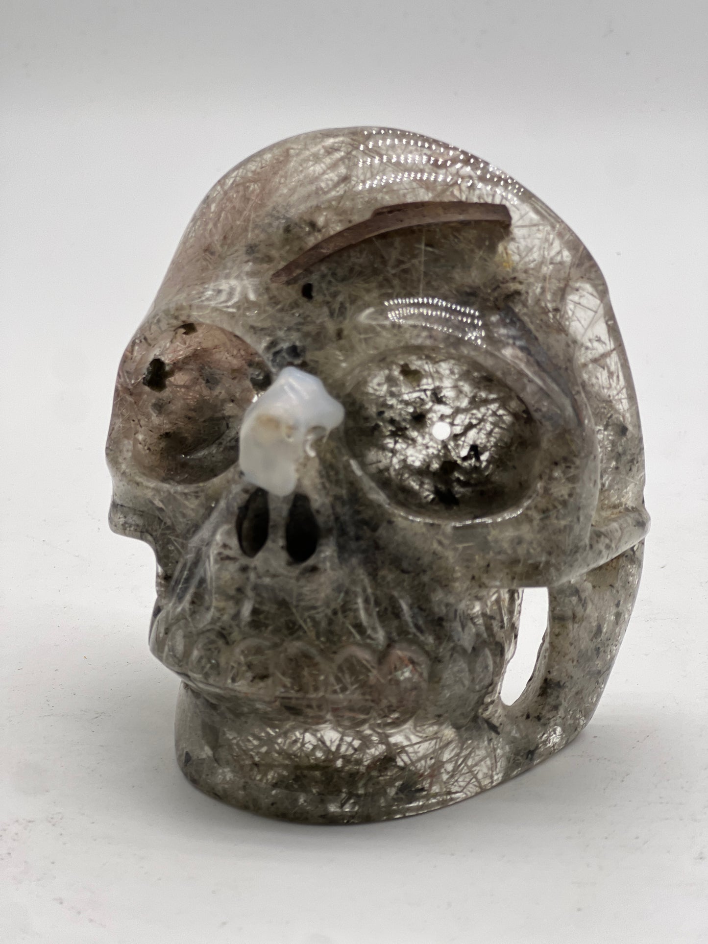 Rutilated Quartz Skull Mask Carving