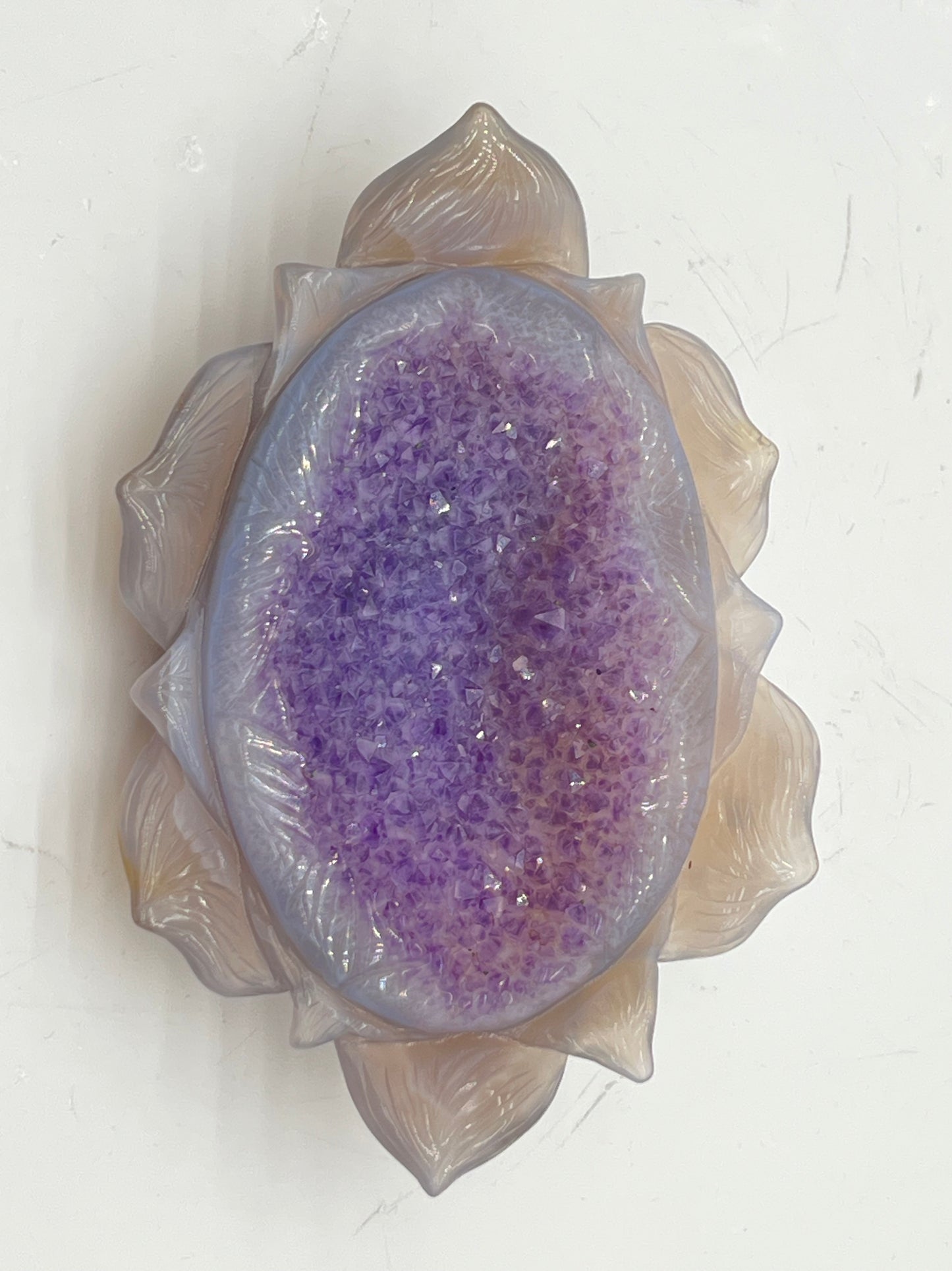 Lotus Shaped Druzy Agate Amethyst Geode