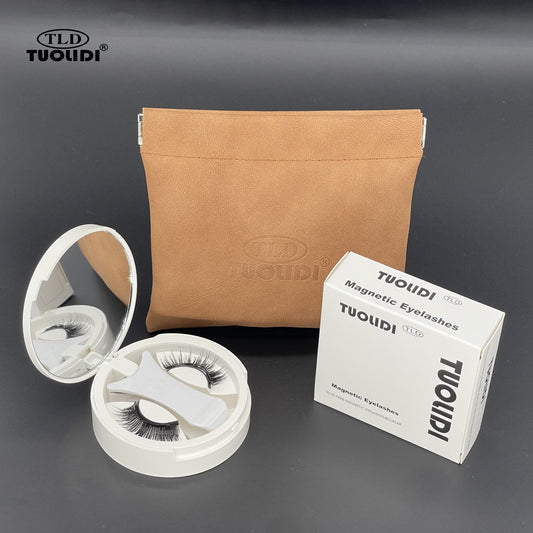 TUOLIDI Free customize photo/logo Magnetic Eyelashes kit with Leather Storage Bag Fluffy False Eyelashes set All-in-One Box, long-lasting, Reusable, Glue-Free, Waterproof, Lightweight, Natural Style Makeup Cosmetic