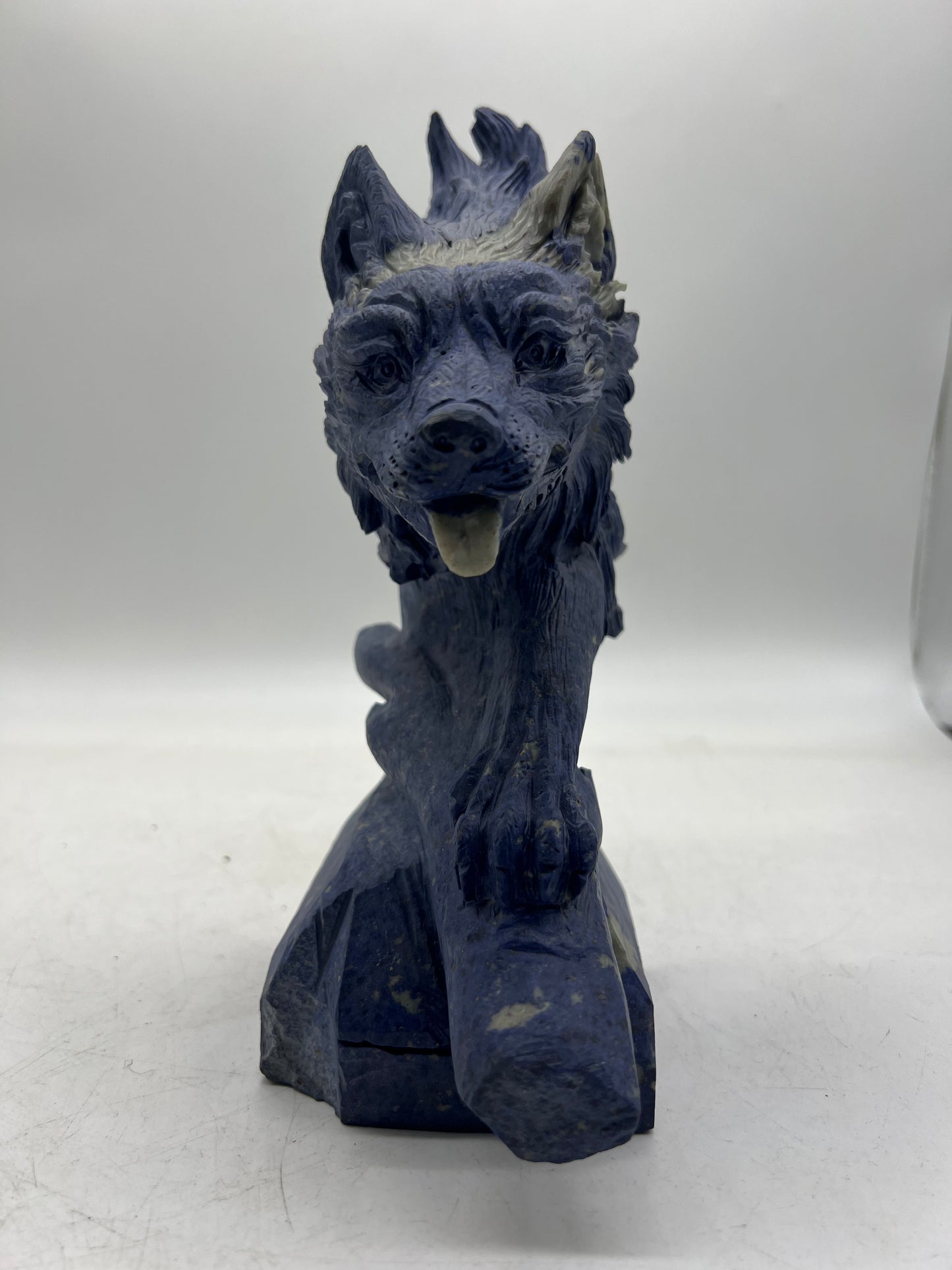 Sodalite Wolf Head Carving