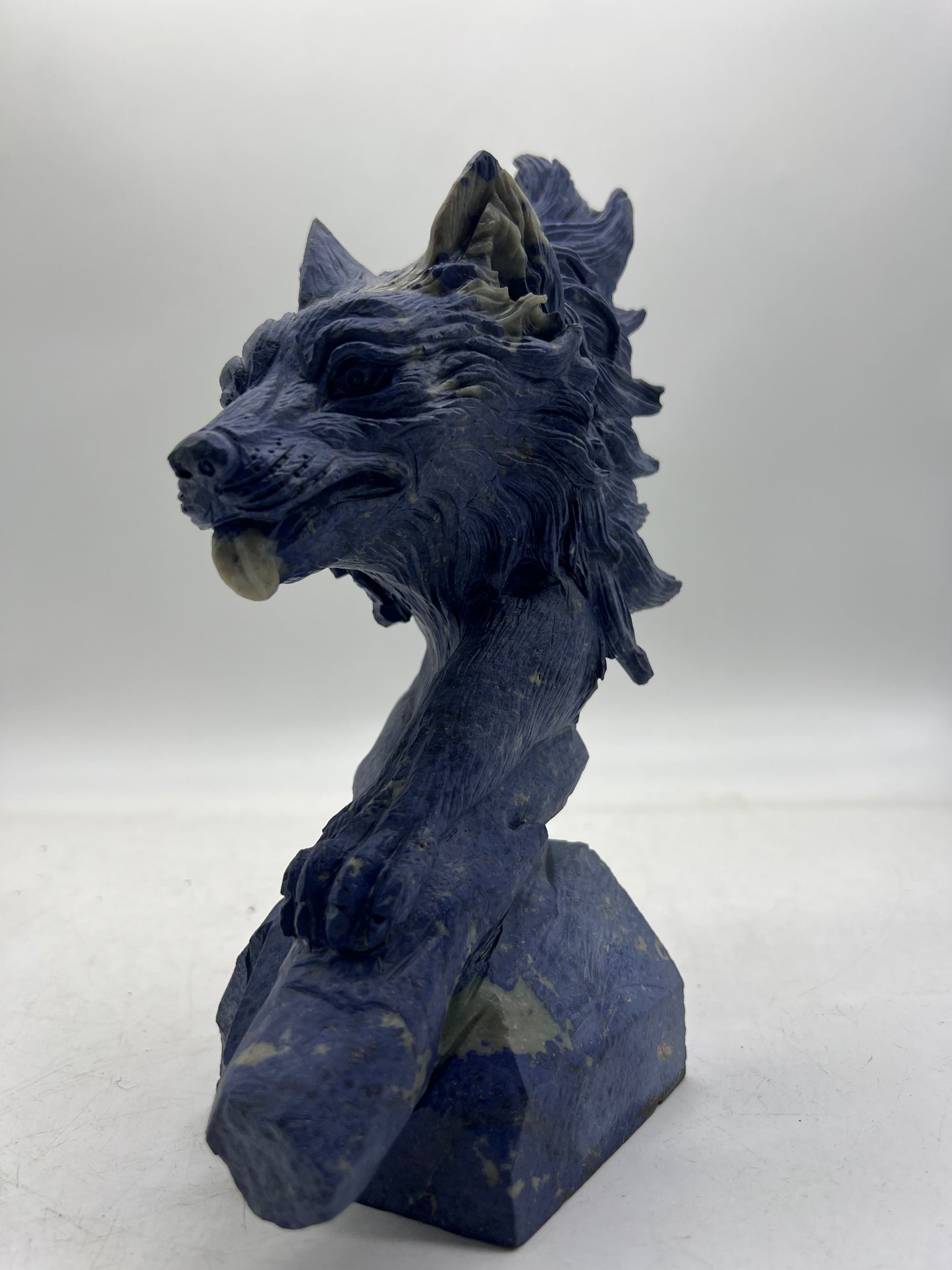 Sodalite Wolf Head Carving