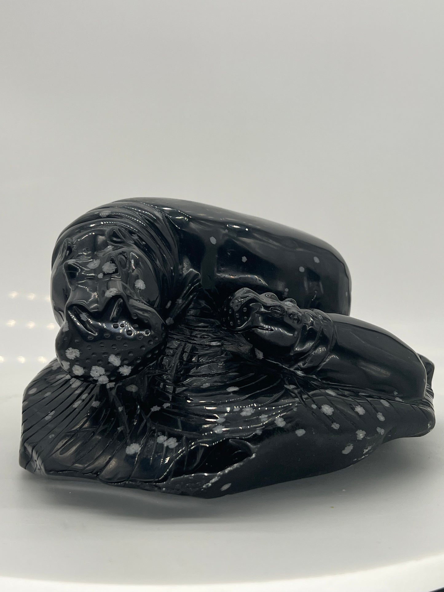 Snow Obsidian Hippo Family Carving