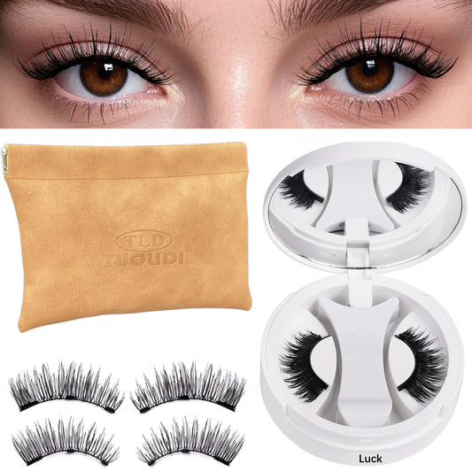 TUOLIDI Free customize photo or logo Magnetic Eyelashes kit Waterproof, Lightweight, Fluffy False Eyelashes set with Leather Storage Bag All-in-One Box, long-lasting, Reusable, Glue-Free, Natural Style Makeup Cosmetic