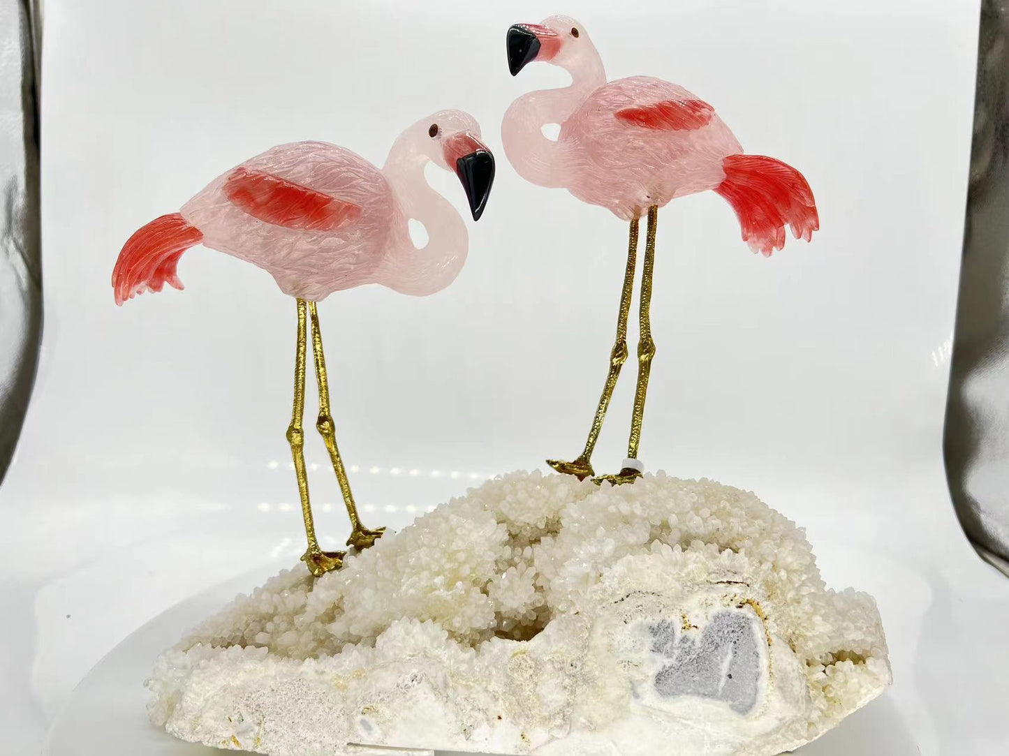 Rose Quartz Flamingo Pair Carving