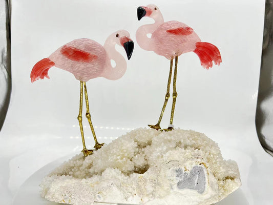 Rose Quartz Flamingo Pair Carving