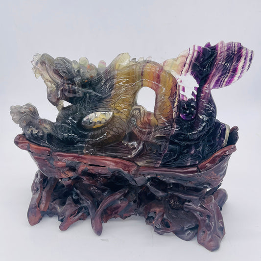 Rainbow Fluorite Dragon Sculpture