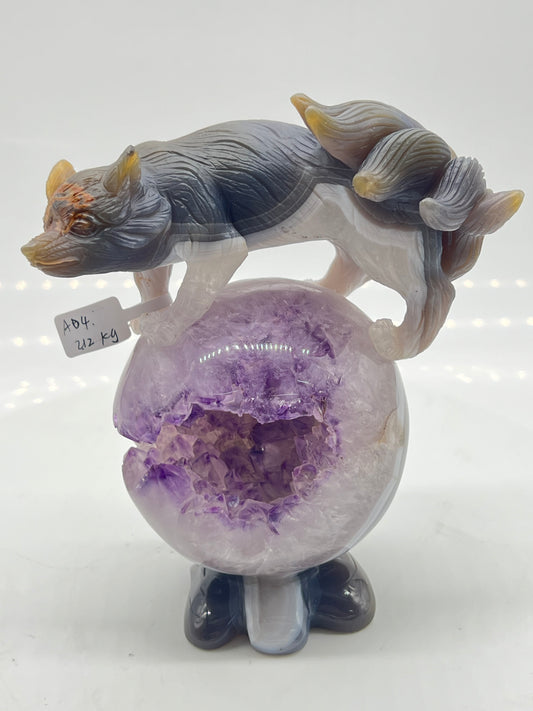 Amethyst Druzy agate  Nine-Tailed Fox Sphere