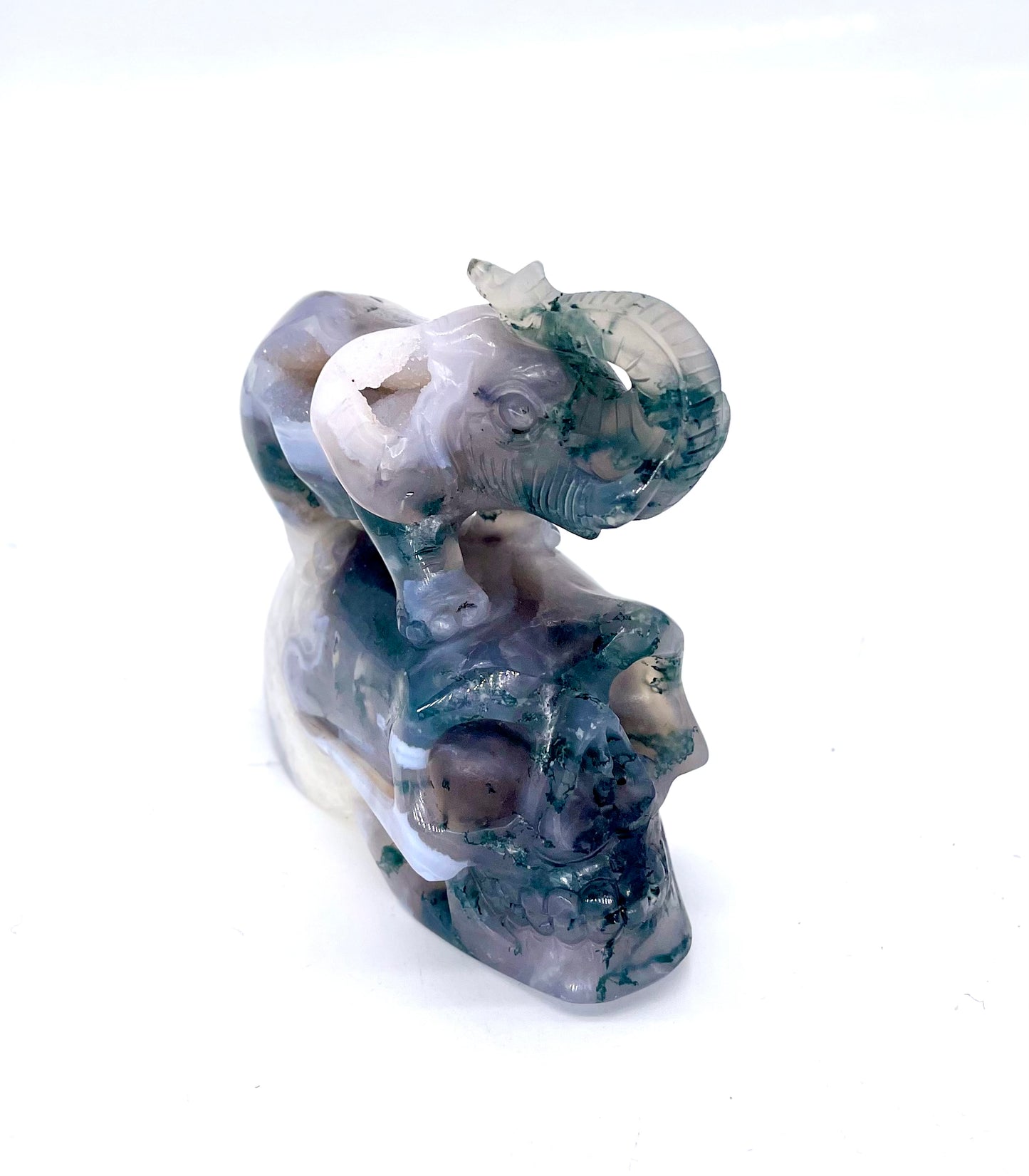 Moss Agate Elephant Skull