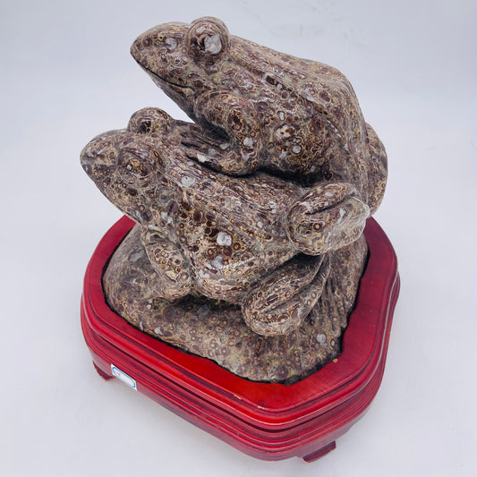 Leopard Jasper Frog pair Sculpture