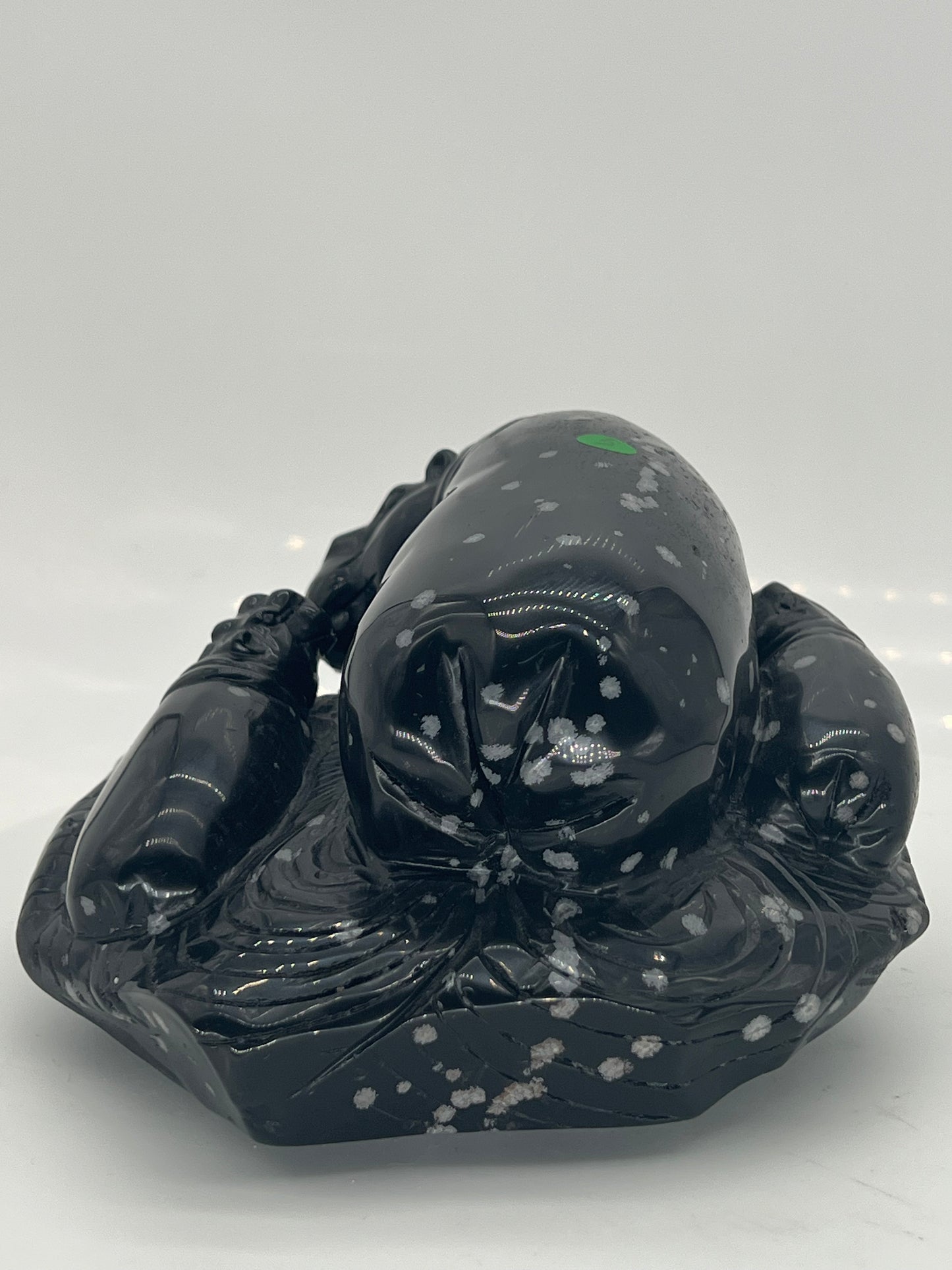 Snow Obsidian Hippo Family Carving