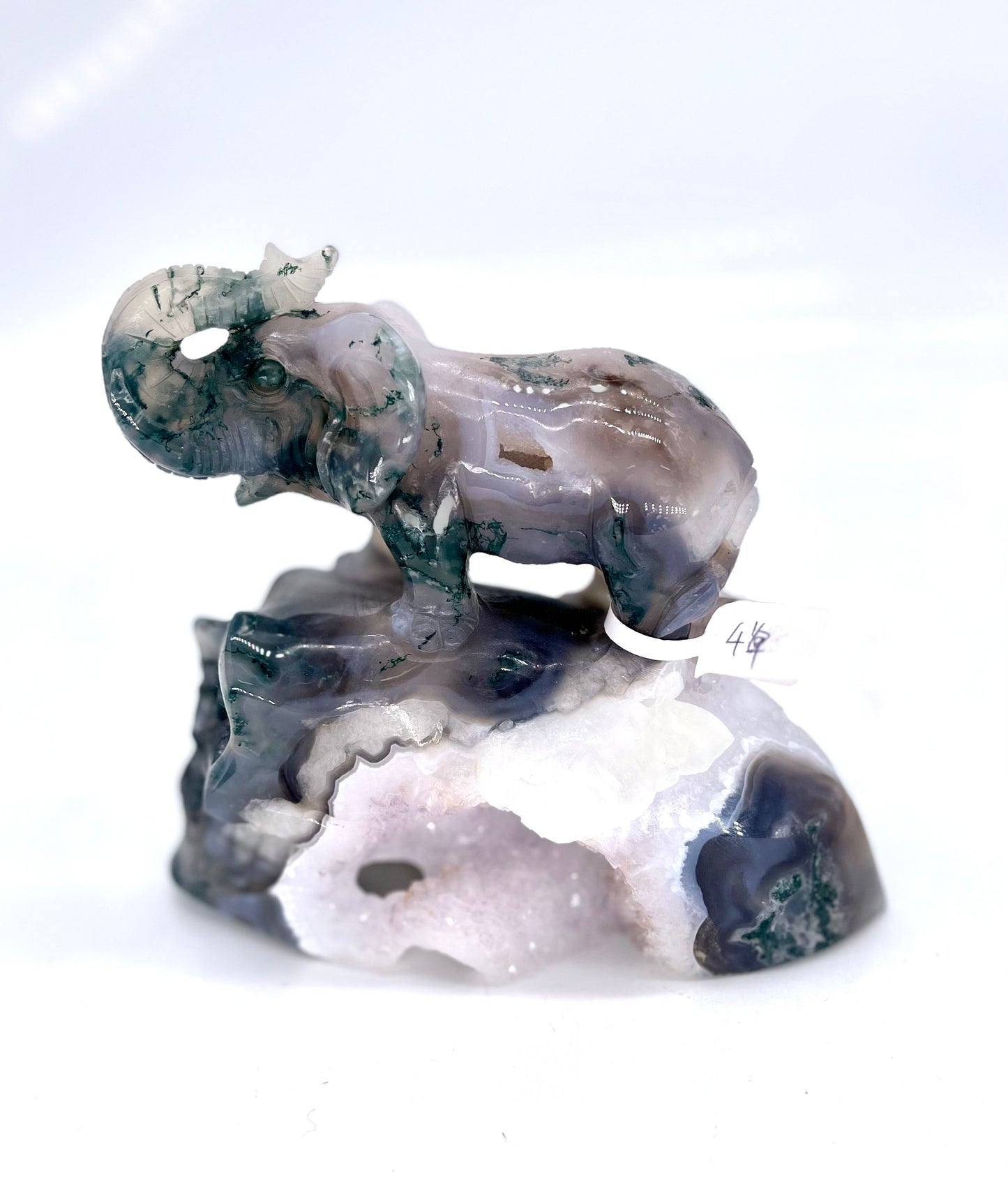 Moss Agate Elephant Skull