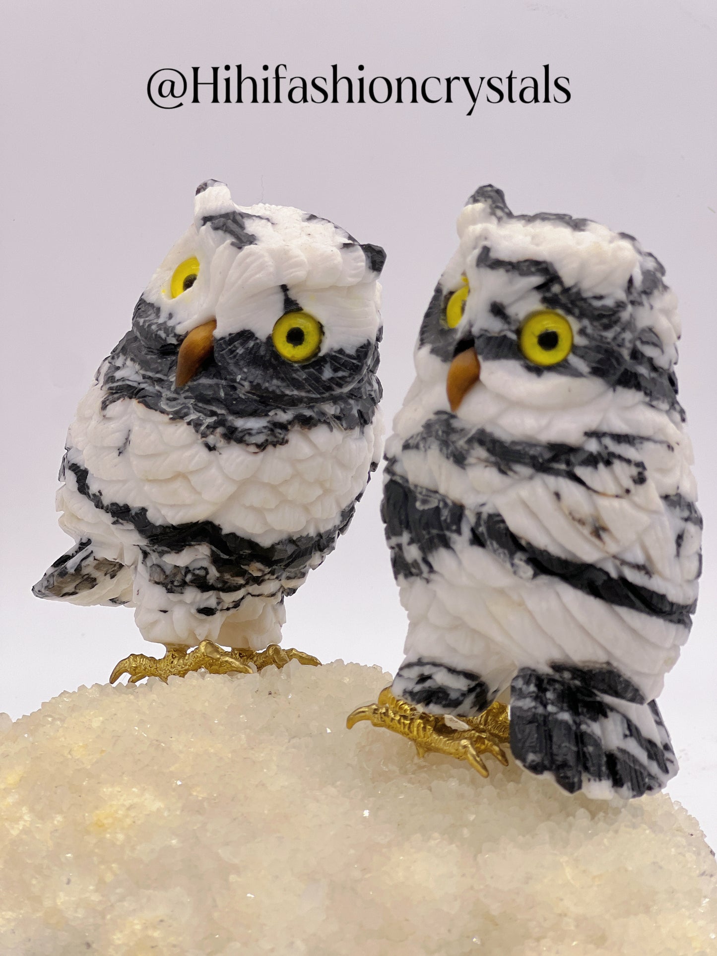 Zebra Jasper Owl Couple on Cluster