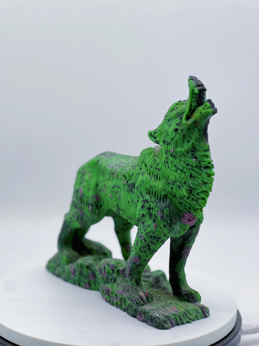 Ruby Zoisite Wolf Carving