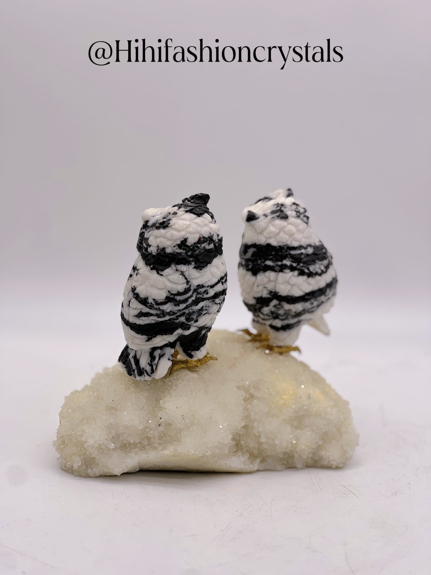 Zebra Jasper Owl Couple on Cluster