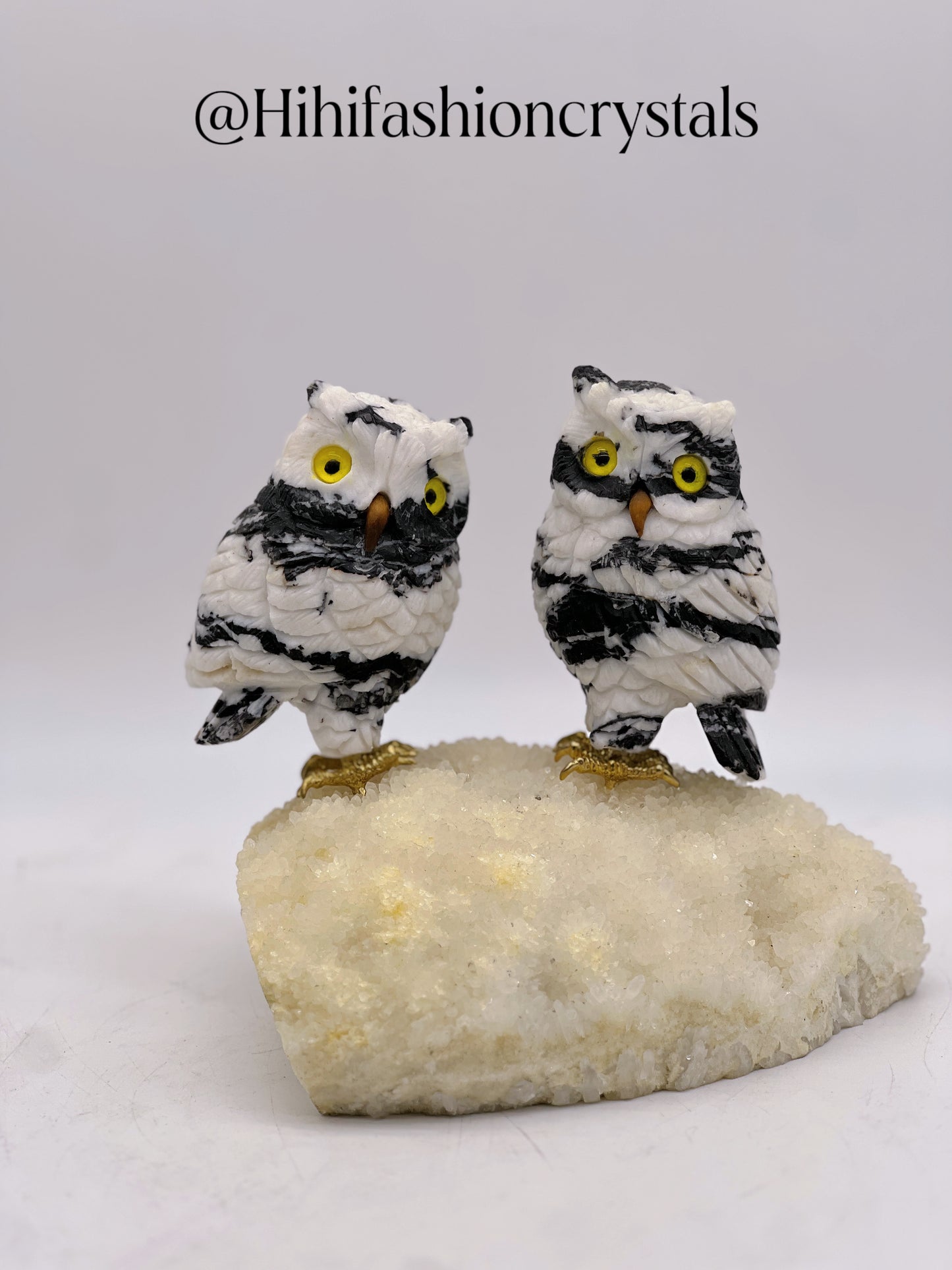 Zebra Jasper Owl Couple on Cluster