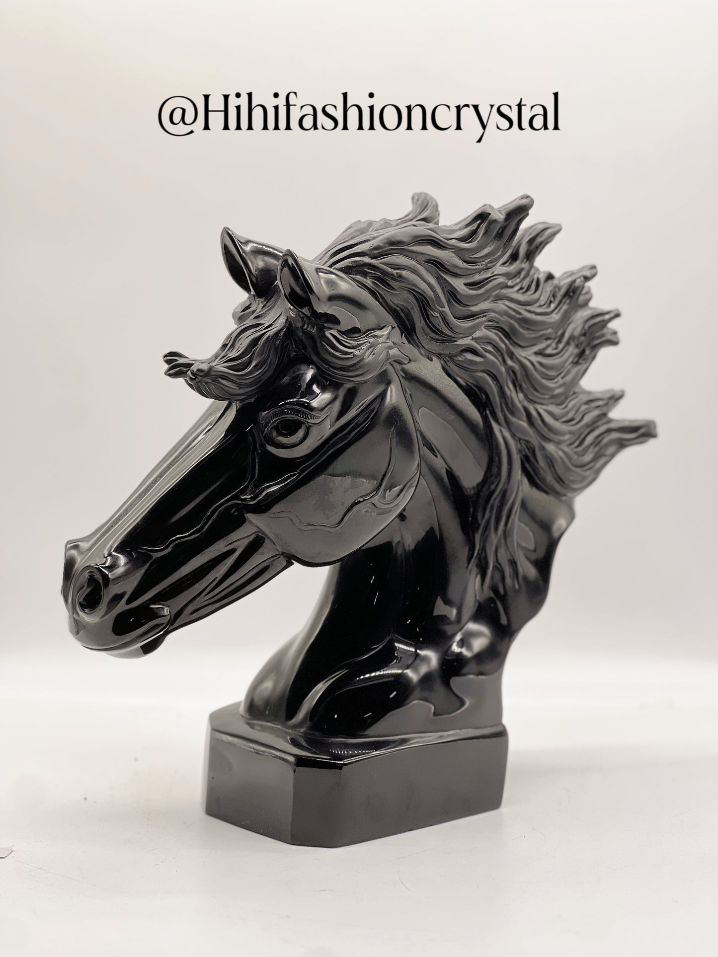 Black Obsidian Stallion Head Sculpture