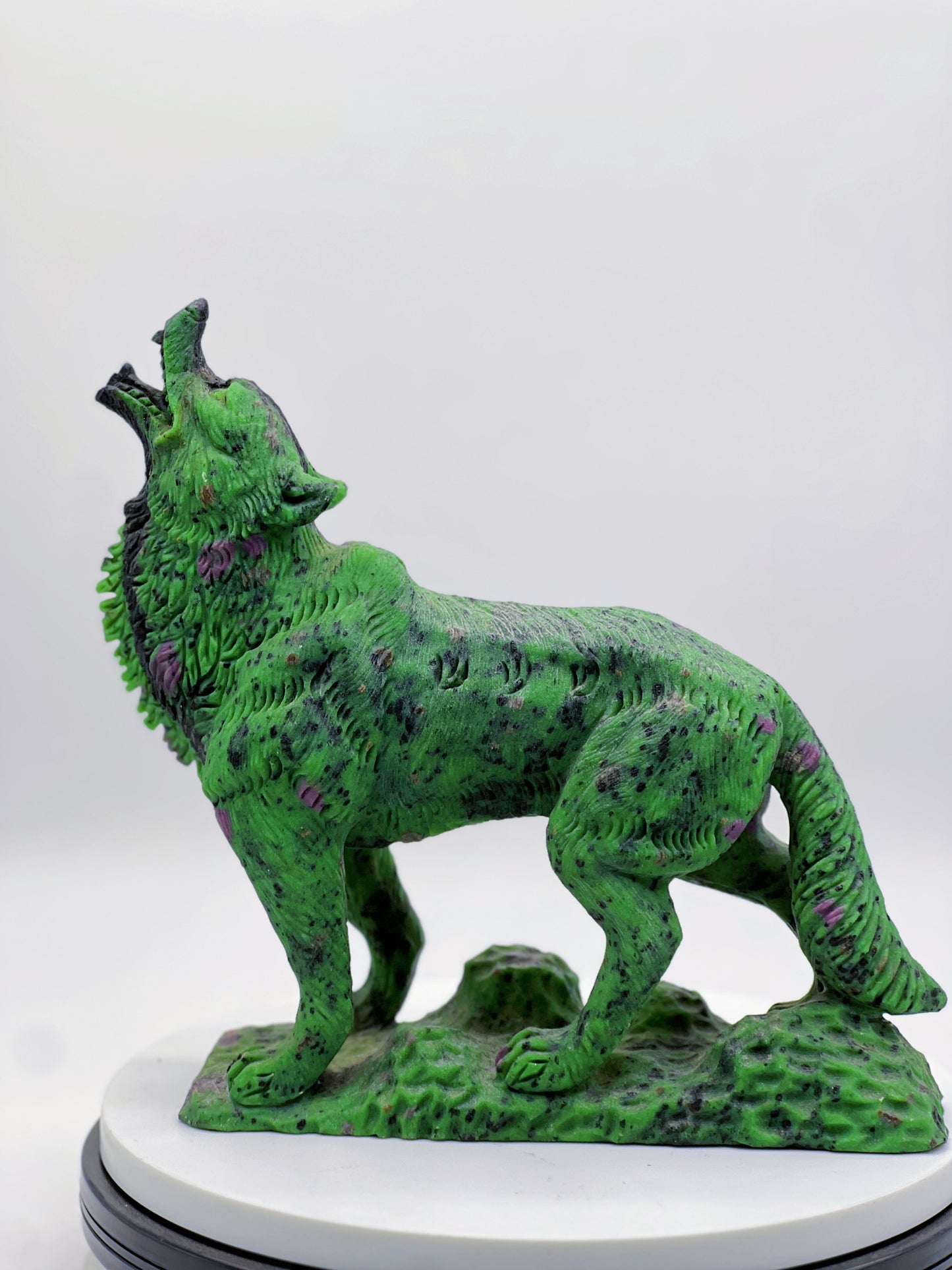 Ruby Zoisite Wolf Carving