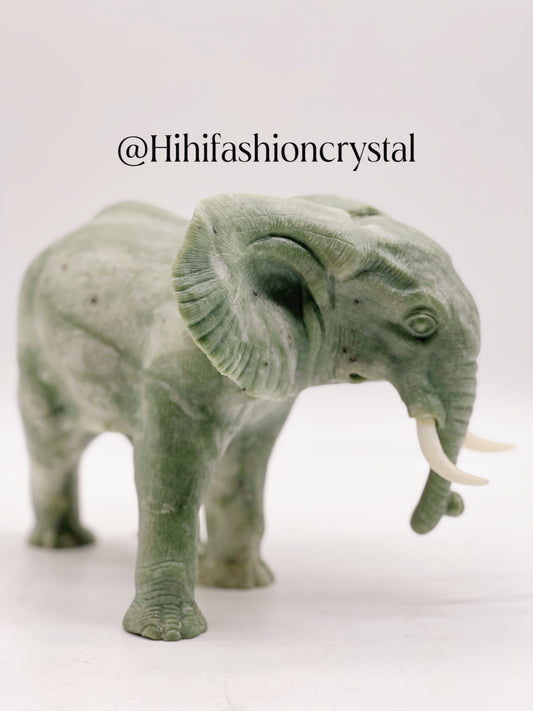 Green Jasper Elephant Sculpture