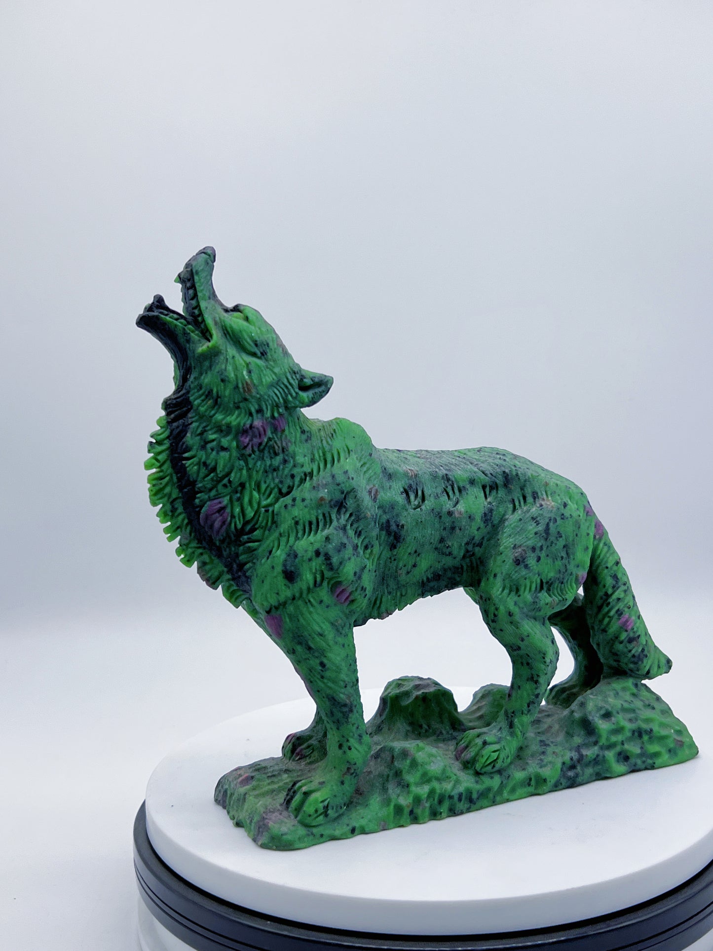 Ruby Zoisite Wolf Carving