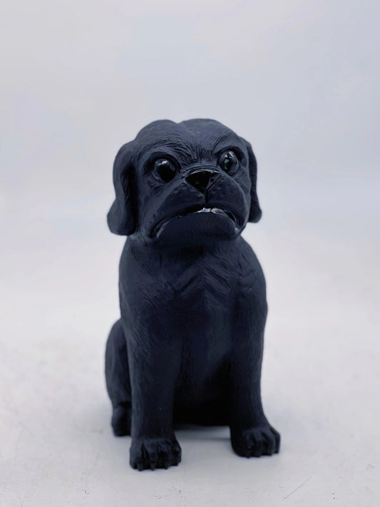 Obsidian Pug Dog Carving