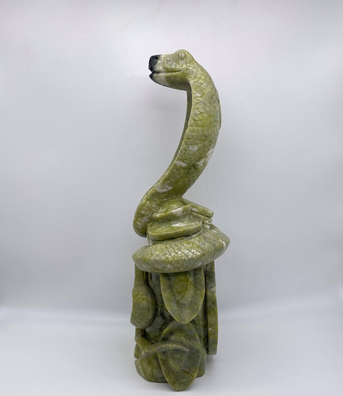 Green Jade Money Snake Carving