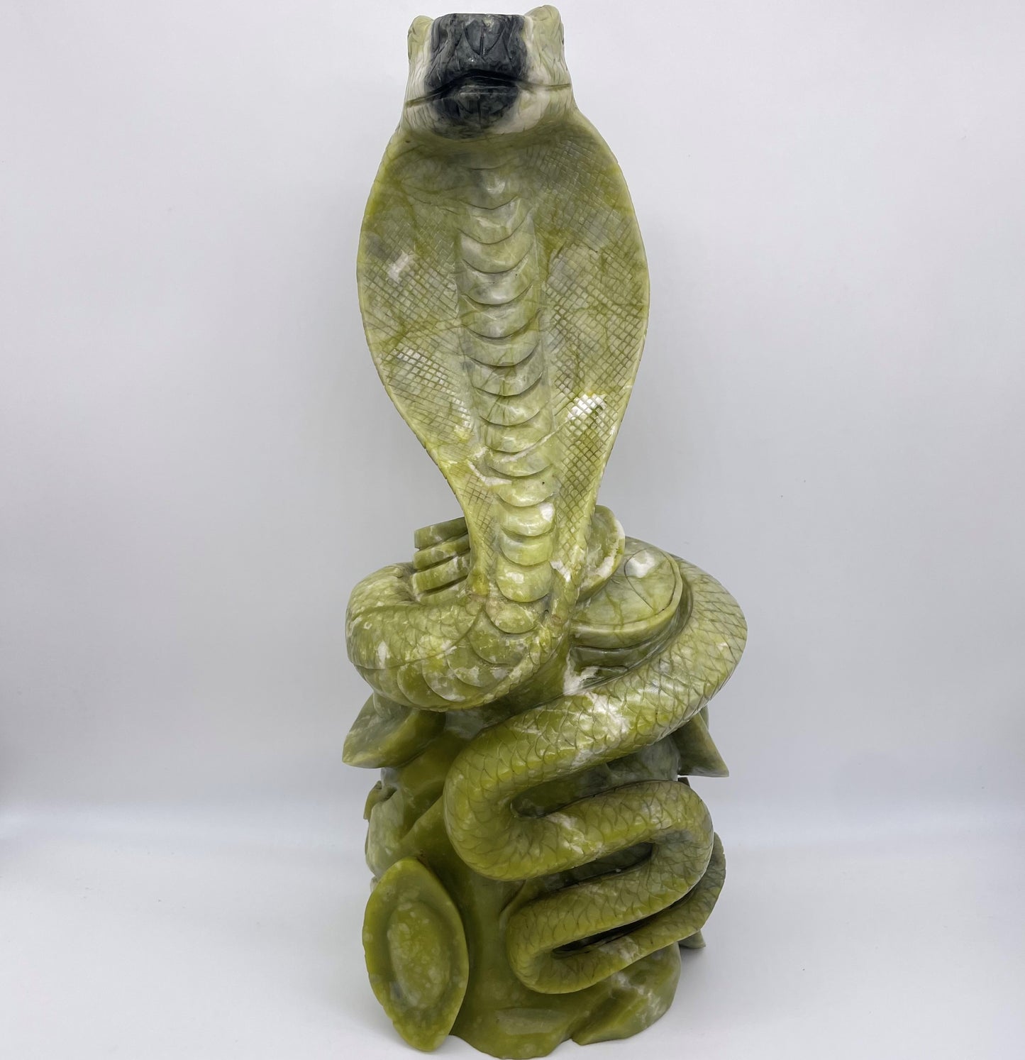 Green Jade Money Snake Carving